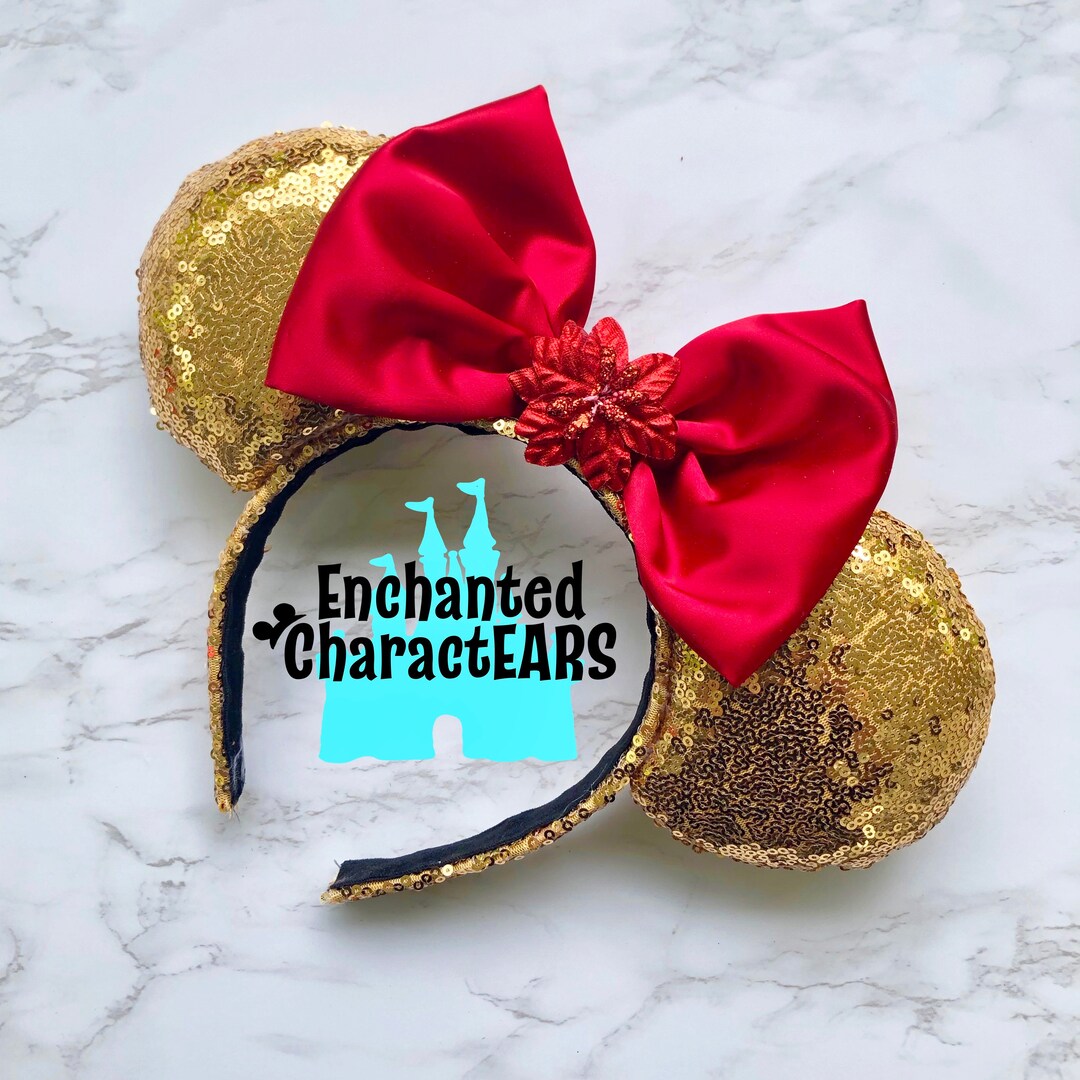 Poinsettia Ears Custom Minnie Ears Christmas Ears Holiday Ears Etsy