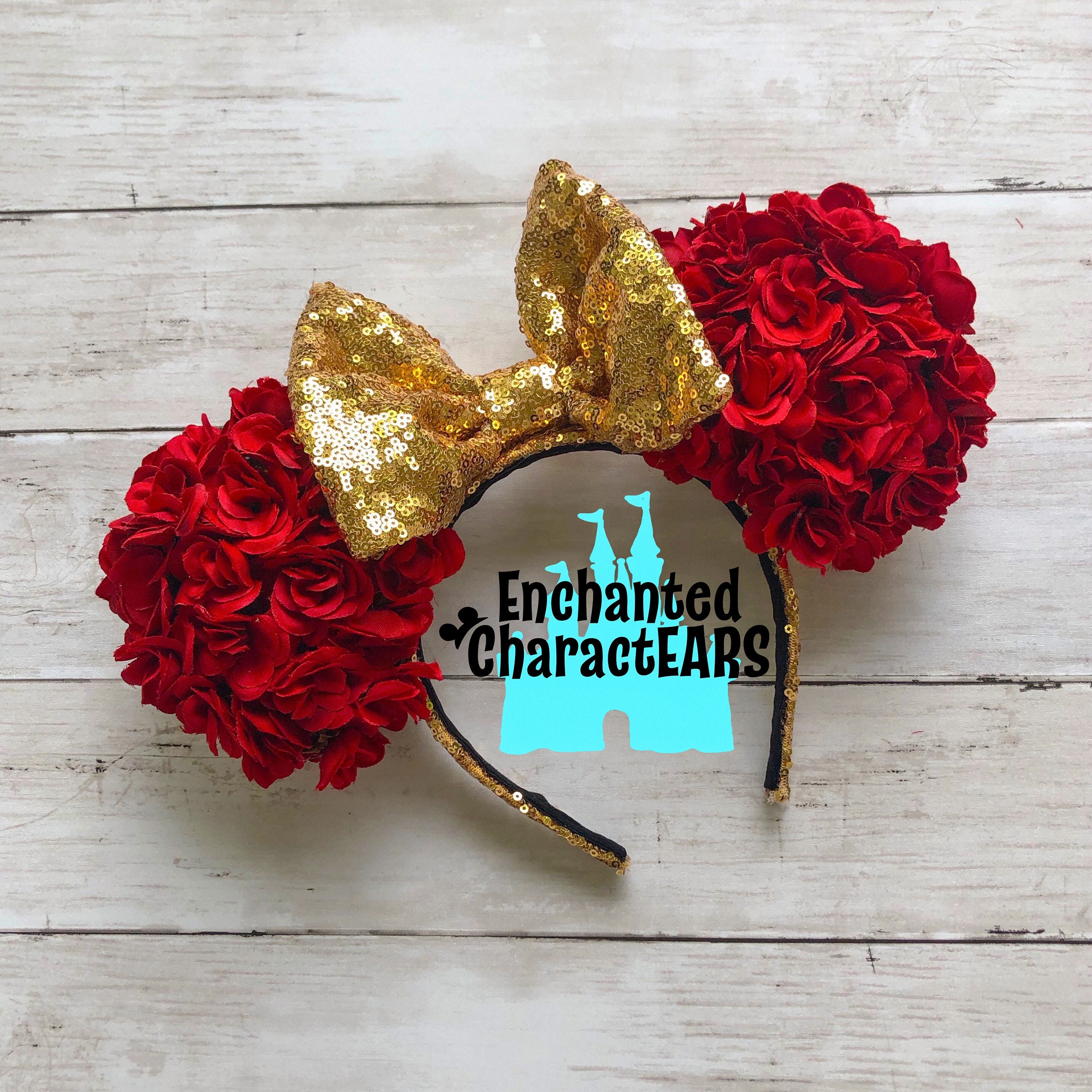 Disney Parks Light Up Red Rose Beauty /& the Beast Belle Minnie Bow Hair Clip