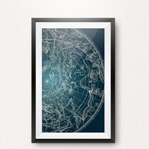 Mapa de la constelación, mapa de la estrella del hemisferio sur, viejo mundo, vintage, arte imprimible, descargable, cartel, impresión, arte de la pared, impresión digital