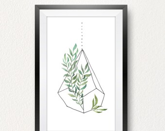 Arte de la acuarela, naturaleza, hojas, arte imprimible, descargable, cartel, impresión, arte de la pared, decoración del dormitorio, impresión digital