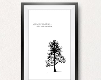 Arte en blanco y negro, naturaleza, cita de árbol, arte imprimible, descargable, póster, impresión, arte de pared, decoración del dormitorio, impresión digital