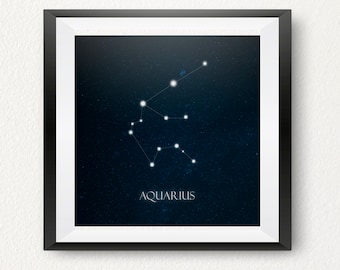 Mapa de la estrella de Acuario, Zodíaco, Mapa de la constelación, Vintage, Arte imprimible, Descargable, Cartel, Impresión, Arte de la pared, Impresión digital