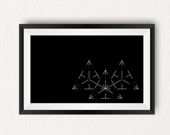 Picos de triángulo, abstracto, arte de línea en blanco y negro, arte imprimible, descargable, póster, impresión, arte de la pared, decoración del dormitorio, impresión digital