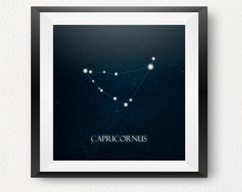 Mapa de estrellas de Capricornio, Zodíaco, Mapa de constelaciones, Vintage, Arte imprimible, Descargable, Póster, Impresión, Arte de pared, Impresión digital