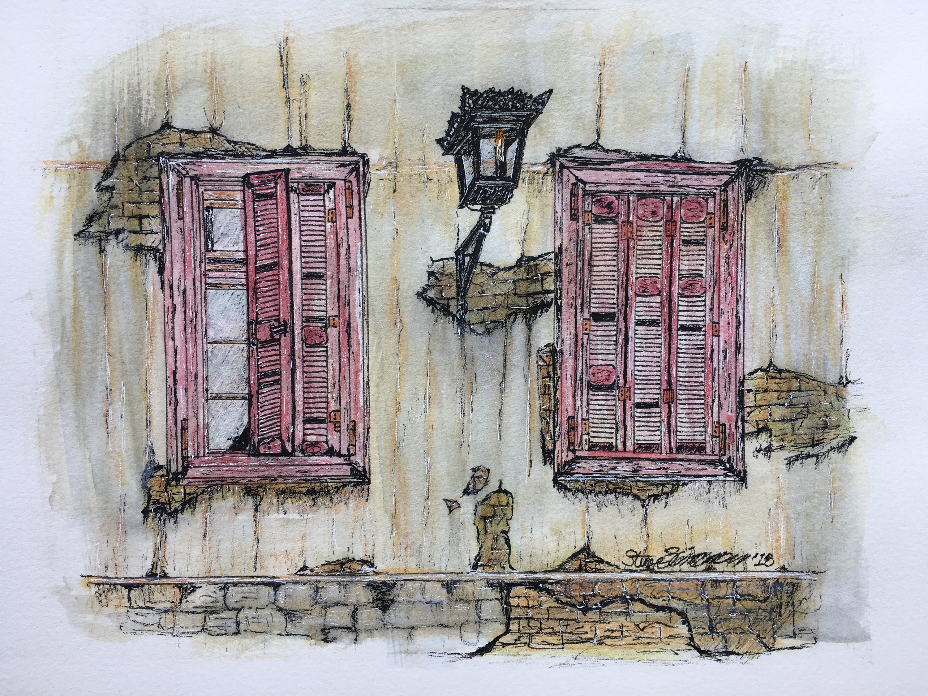 Windows Shutters Building Print Landscape Painting Wall Etsy Israel