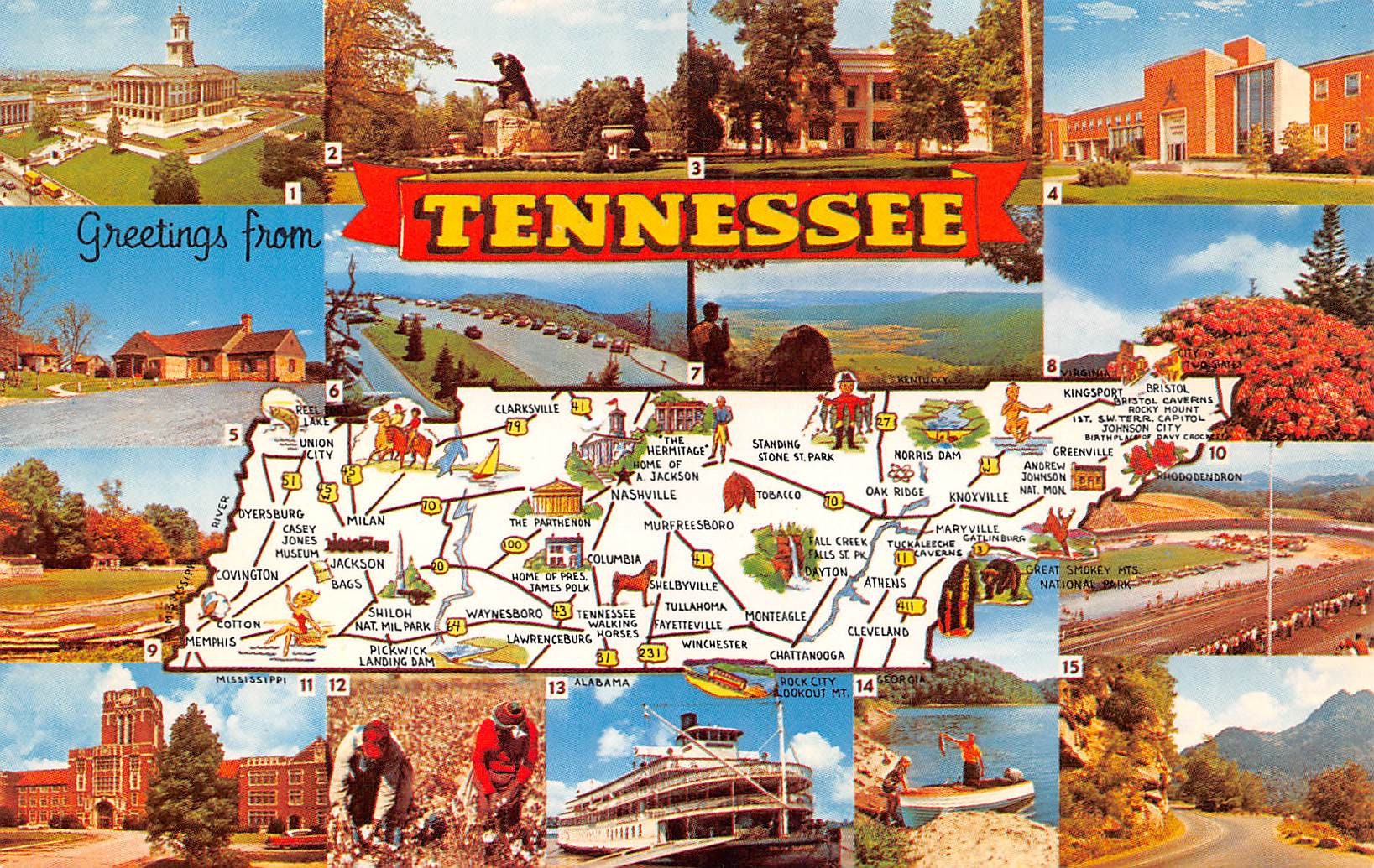 Tennessee State Map Vintage Postcard Views Etsy