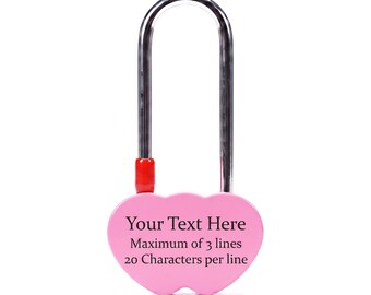 Personalised Engraved Double Heart Padlock, in Light Pink, with Long Shackle. Love Locks Custom Text. Engravable on both sides