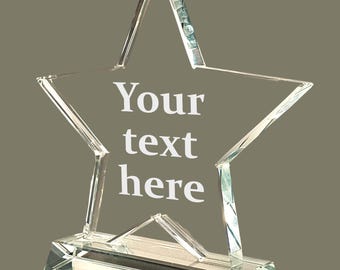 Personalised Star Shaped Crystal Glass Heavy Award Trophy or Memorial Gift. Engraved. Presentation Box. Wedding Football Business