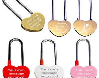 Personalised Engraved Single Heart Padlock Love Locks Custom Text Valentines Anniversaries Wedding Christmas Present Gift Bridge Padlocks