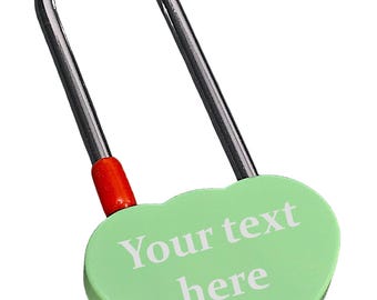Personalised Engraved Double Heart Padlock, in Mint, with Long Shackle. Love Locks Custom Text. Engravable on both sides