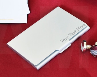 Personalised Engraved Aluminium Business Card Holder Case with Matte Finish. Engrave any Wording / Business Name.