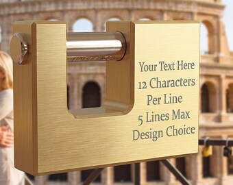 Engraved Personalised heavy duty padlock, love lock. Ideal gift for a special occasion, or holidays and travel bridges. Gift box available.