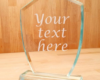 Personalised Engraved High Quality Shield Shaped Crystal Glass Award Trophy with Bevelled Edge in Gift Box