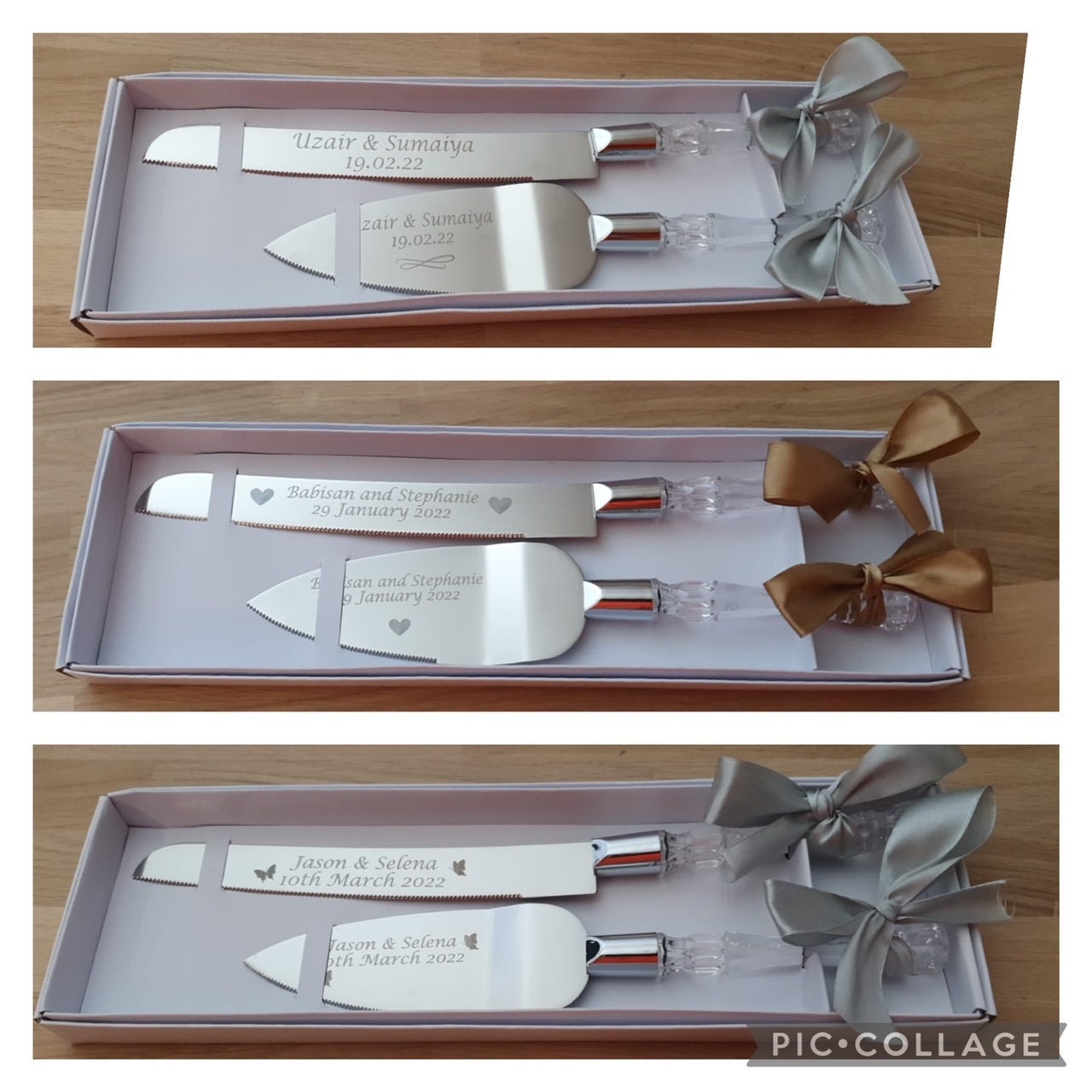 Personalised Engraved Wedding Cake Server Set with Free Ribbon Bows. Birthdays Anniversaries Gifts. Add Names & Date. Mr Mrs Gift