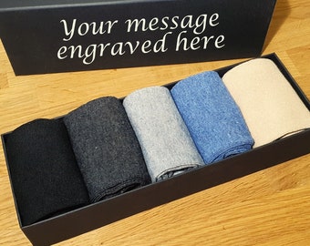 Men's Socks 3 Pairs Gift Set with Personalised Engraved Gift Box, Assorted Colours. One Size 6-11