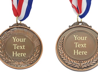 Personalised Engraved BRONZE Coloured Metal Medal With Lanyard With Lanyard. Custom Text on Both Sides. Any Text. Custom Award