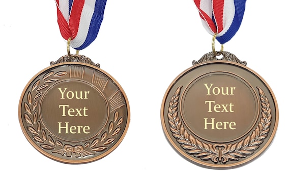 Personalised Engraved BRONZE Coloured Metal Medal With Lanyard With Lanyard. Custom Text on Both Sides. Any Text. Custom Award