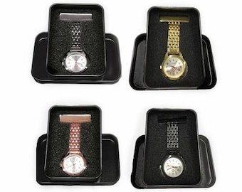 Personalised Engraved Nurses Doctors Carers Fob Watches Brooch With or Without BLACK metal Gift Box Gold Black Silver Rose Gold