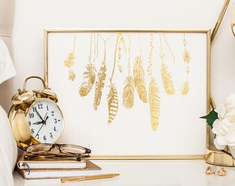 Gold Feather Art Etsy