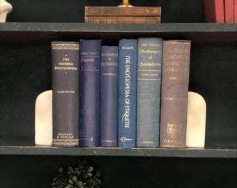 Classic Books by the Foot: Vintage Blue Reference Book Collection Dictionary Cottagecore Library Decor