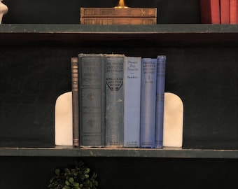 Classic Books by the Foot: Vintage Blue Reference Book Bundle Antique Dictionaries Dark Academia Library Decor