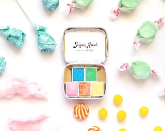 Handmade Watercolor "Sugar Rush" Paint Set of 5 Half Pans - Travel Tin - Bible Journaling - Handlettering - Non Toxic - Gift - Mica - Pink