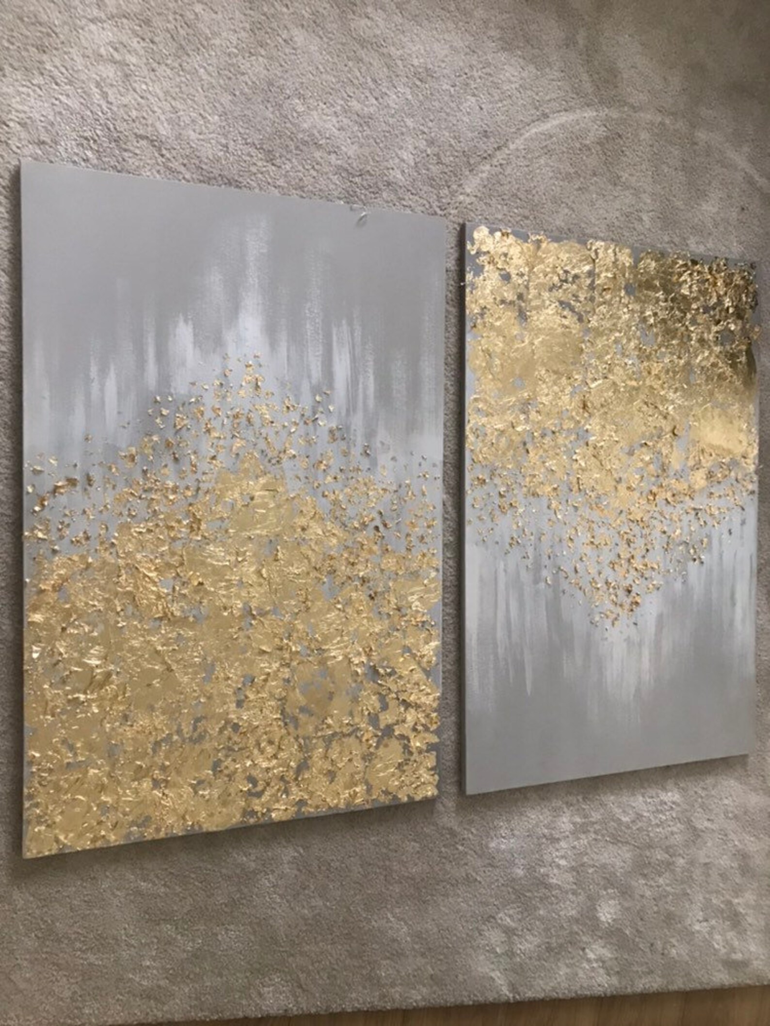 Taupe Gold Leaf Canvas Acrylic Painting Wall Art Etsy
