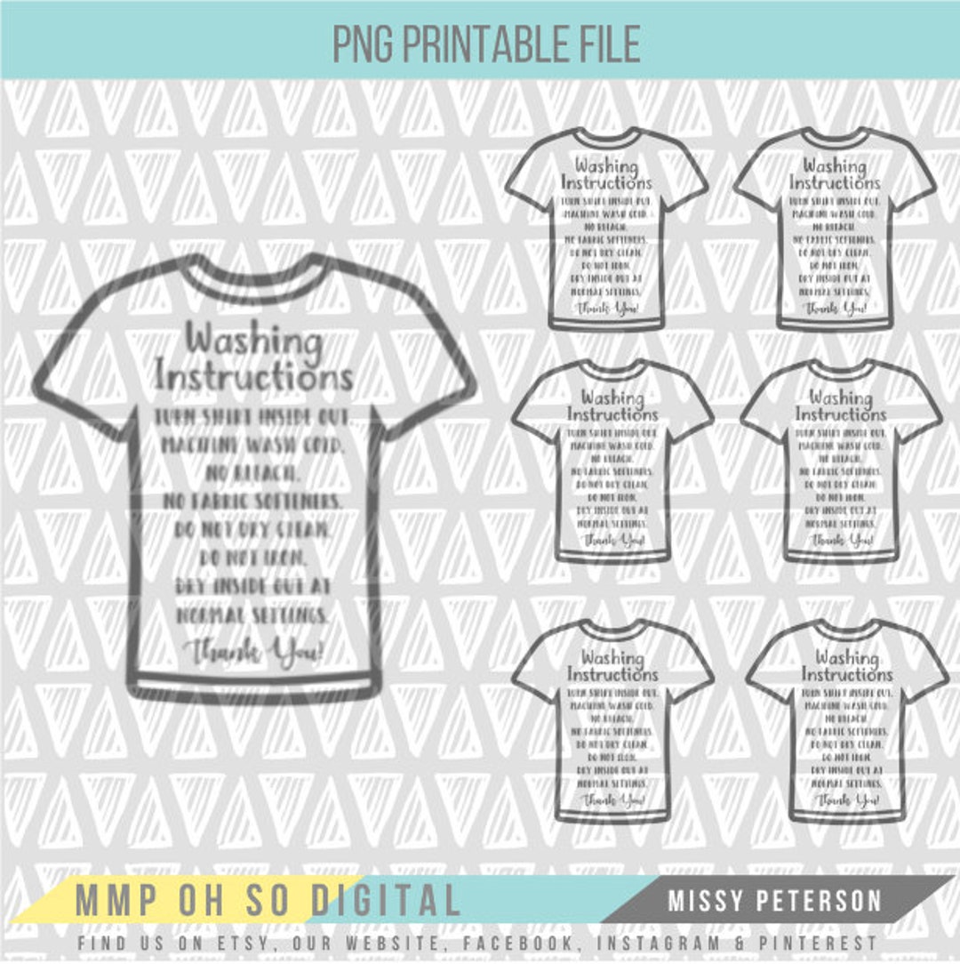 T-shirt Care Instructions, Printable Care Cards, Printable PNG File ...