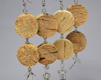 Upcycled Wine Cork Earrings with Wine Bottle Charm