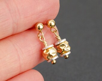 Small Two Tone Ball Stud Earrings, 14K Gold Filled & Sterling Silver, Dainty Mixed Metal Earrings, Minimalist Jewelry
