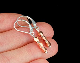 Small Silver and Copper Earrings, Dainty Lever-back Earrings, Mixed Metal Earrings, Two Tone Earrings, Two Tone Jewelry, Mixed Metal Jewelry