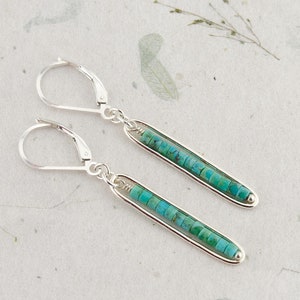 Long Turquoise Dangle Earrings, Genuine Turquoise Earrings, Silver Turquoise Earrings, Natural Turquoise Earrings, December Birthstone Gift