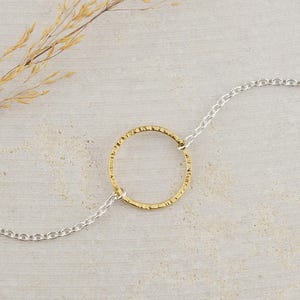 Mixed Metal Karma Necklace, Dainty Open Circle Necklace, Infinity Circle Necklace, Hammered Circle Necklace, Two Tone Necklace, Gift for Her