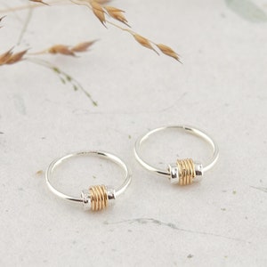 Mixed Metal Hoops with Charms, Minimalist Silver Hoops, Sterling Silver Hoops, Two Tone Hoops, Earrings, Everyday Lightweight Earrings