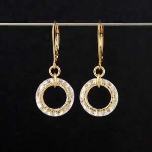Mixed Metal Lever-Back Earrings, Hammered Circle Earrings, Two Tone Earrings, Lightweight Everyday Jewelry