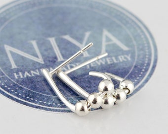 Handmade Sterling Silver Hook Stud Earrings, Minimalist Bar Earrings