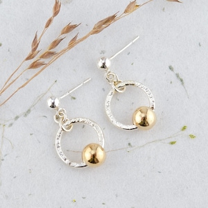 Open Circle Dangle Earrings, Mixed Metal Stud Earrings, Gold Ball Circle Earrings, Silver and Gold Earrings, Two Tone Earrings, Gift for Her
