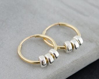 Two Tone Hoop Earrings • Charm Hoop Earrings • Minimalist Hoops • Mixed Metal Earrings • Two Tone Jewelry Gift • Minimalist Jewelry