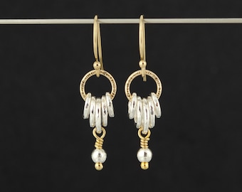 Small Mixed Metal Dangle Earrings, Dainty Two Tone Drops, Sterling Silver & 14K Gold Filled Dangles, Minimalist Everyday Jewelry