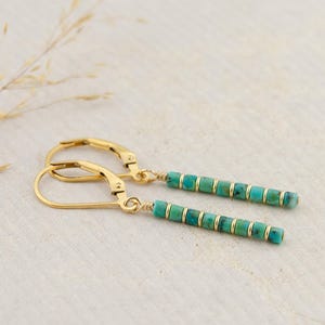 Turquoise Lever-back Earrings, Dainty Turquoise Earrings, Natural Turquoise Earrings, Turquoise Bar Earrings, Turquoise Jewelry Gift for Her