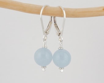 Aquamarine Lever-Back Earrings • Small Aquamarine Dangle Earrings • March Birthstone Earrings • Gemstone Earrings Gift for Her Women