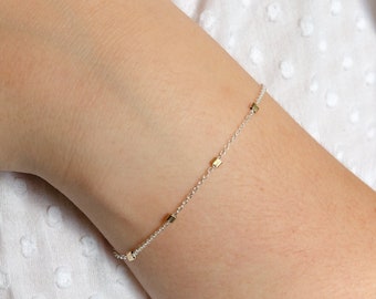 Delicate Beaded Bracelet • Thin Silver Chain Bracelet • Dainty Layering Bracelet • Mixed Metal Bracelet • Dainty Gold and Silver Bracelet