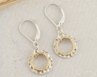 Boucles d'oreilles pendantes bicolores, argent sterling et or 14 carats, mélange de métaux, boucles d'oreilles légères de tous les jours