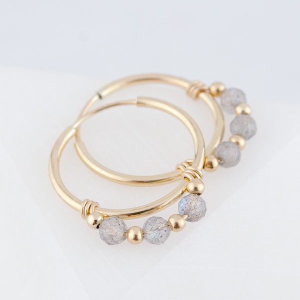 Gemstone Bead Hoop Earrings Etsy