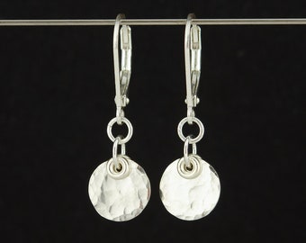 Hammered Silver Disc Earrings, Small Silver Coin Earrings, Sterling Lever-back Earrings, Lightweight Silver Earrings, Minimalist Earrings