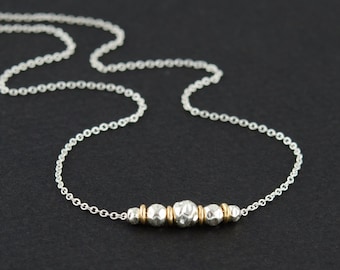 Everyday Chain Necklace, Dainty Mixed Metal Beaded Chain, Sterling Silver with 14K Gold-Filled Details