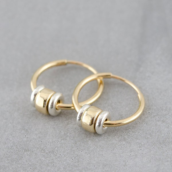 Gold Hoop Earrings with Charms • Two Tone Earrings • Mixed Metal Earrings • 14K Gold Filled Hoops • Endless Gold Hoops • Everyday Earrings