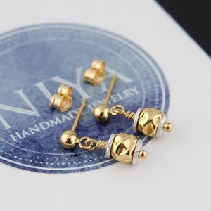 Tiny Mixed Metal Studs, Dangle Stud Earrings, Minimalist Stud Earrings, Everyday Earrings, Minimalist Jewelry Gift for Her Women