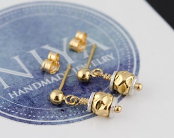 Mixed Metal Stud Earrings, Sterling Silver & 14K Gold Filled, Minimalist Dangle Studs, Simple Everyday Jewelry