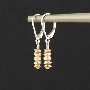 Delicate Gold Silver Dangle Earrings, Small Mixed Metal Lever-back Earrings, Minimalist Two Tone Drop Earrings